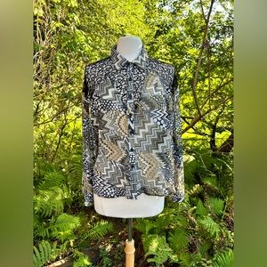 Patterned Chiffon Long Sleeve Blouse